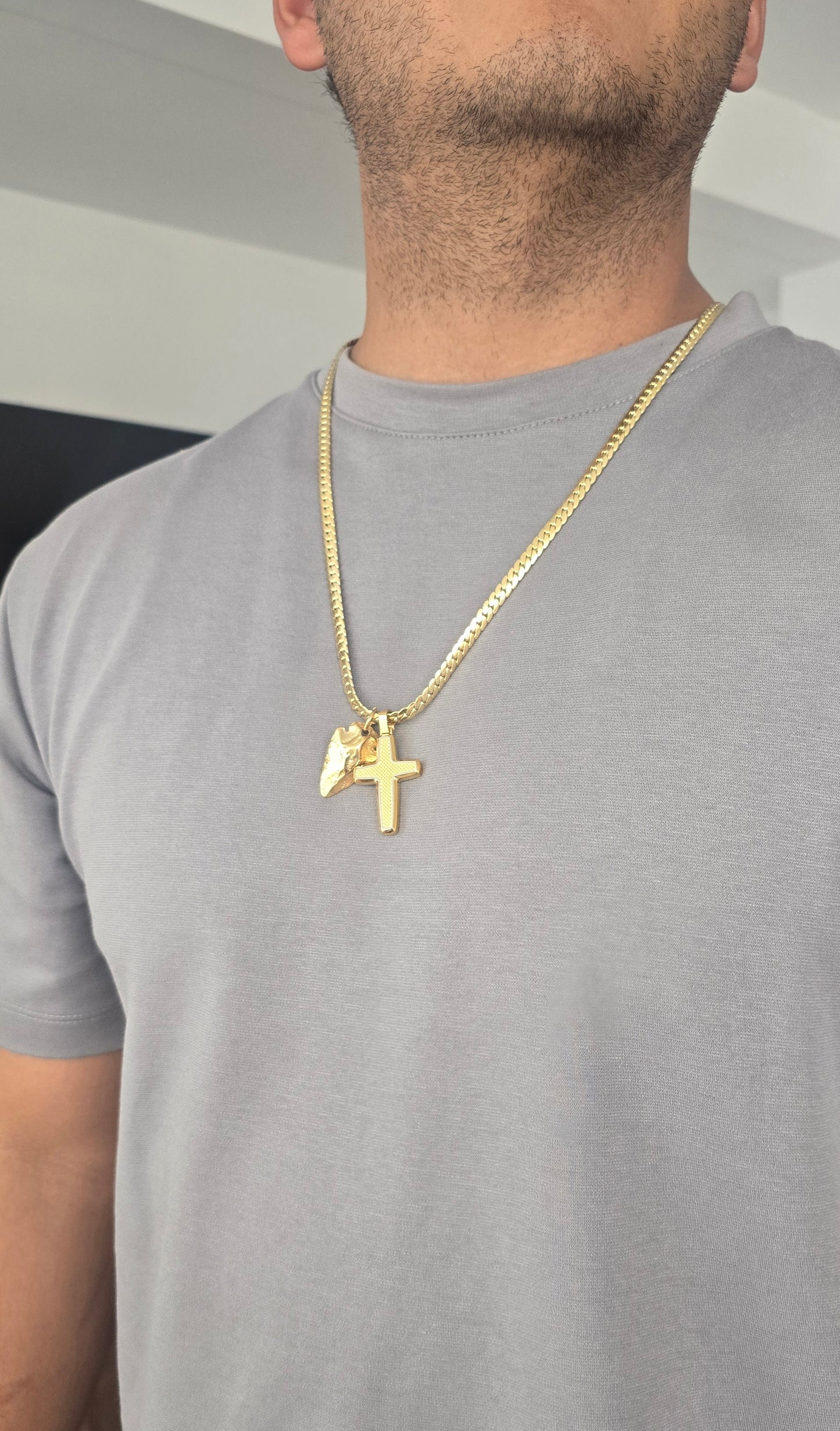 SET: CRUZ+PEDRUZCO+CADENA 6MM ORO LAMINADO 18K