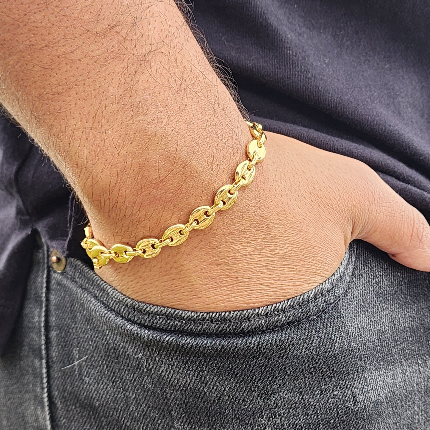 PULSERA TEJIDO ANCLA 6mm ORO 18k LAMINADO