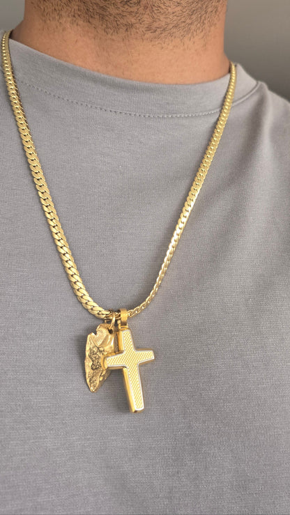 SET: CRUZ+PEDRUZCO+CADENA 6MM ORO LAMINADO 18K
